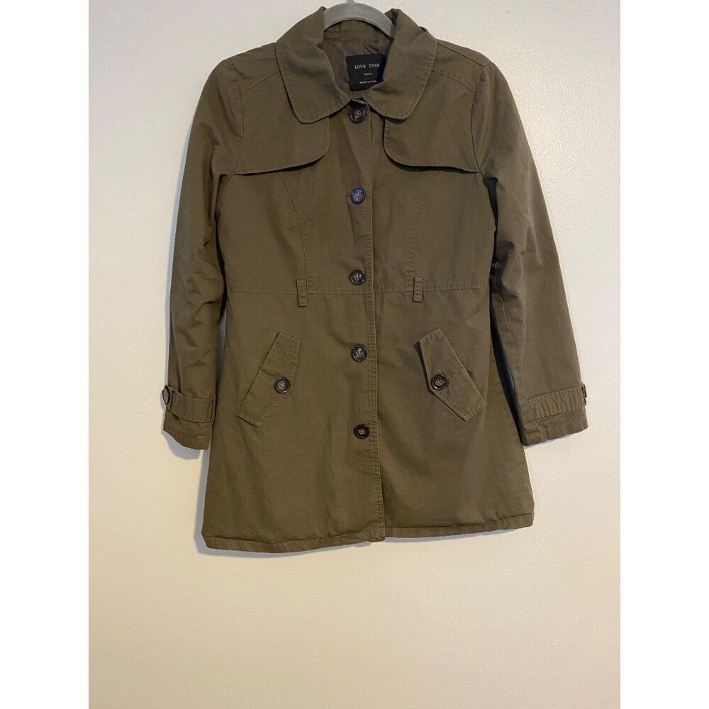 Love Tree Womens S Olive Green Trench Coat Button Closure Military Y2K Casual